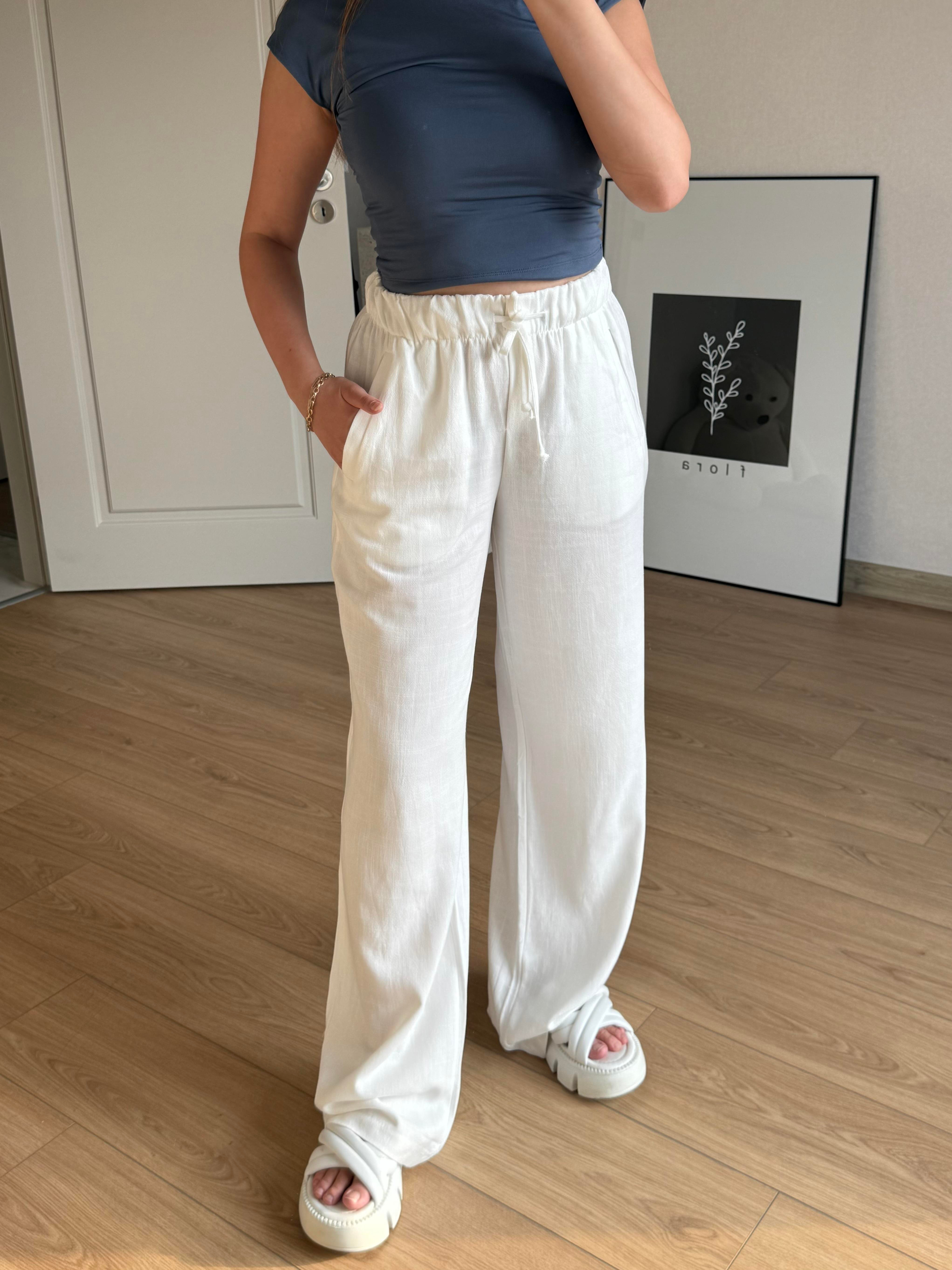 ALT GİYİMECMEL BAŞARANKETEN LASTİKLİ PALAZZO BEYAZ PANTALON