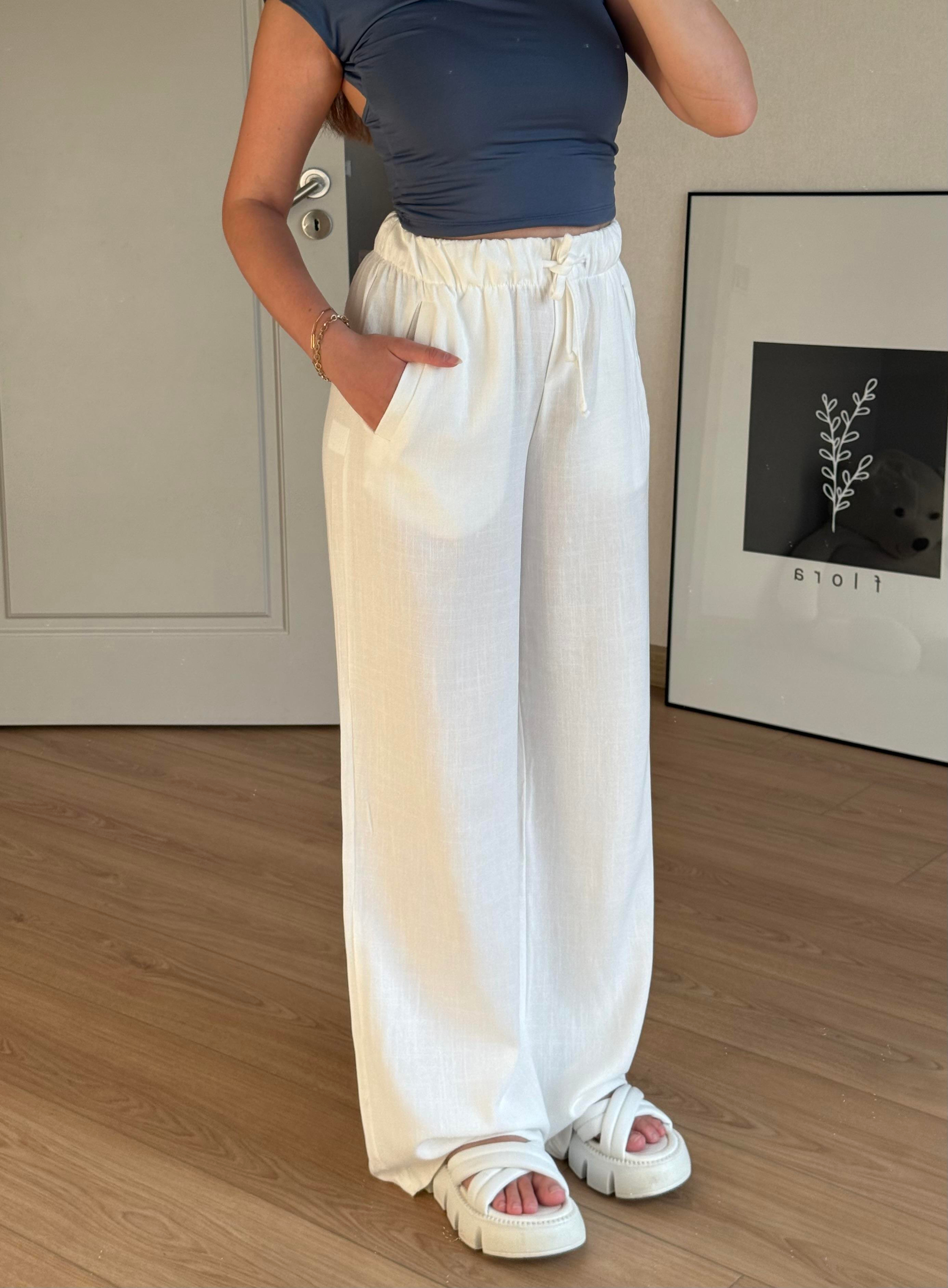 ALT GİYİMECMEL BAŞARANKETEN LASTİKLİ PALAZZO BEYAZ PANTALON