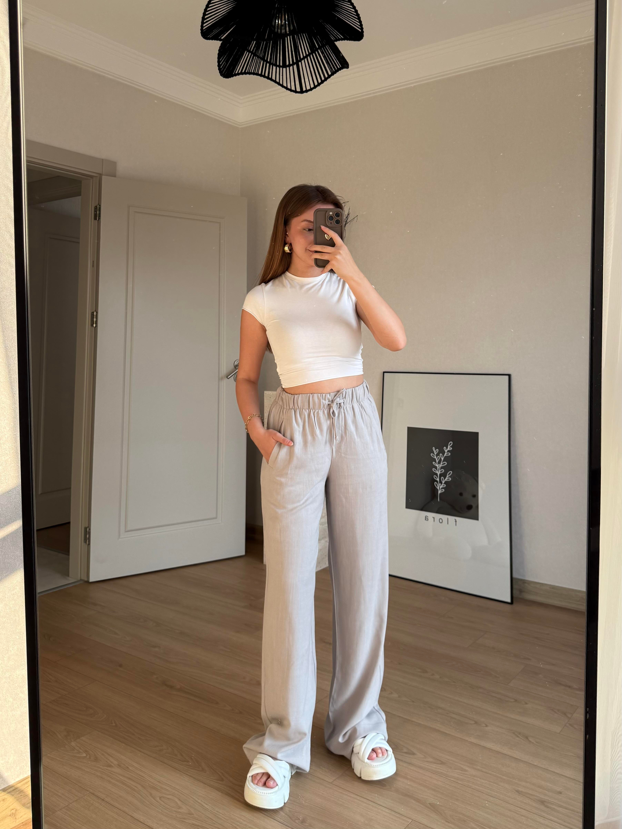 ALT GİYİMECMEL BAŞARANKETEN LASTİKLİ PALAZZO GRİ PANTALON