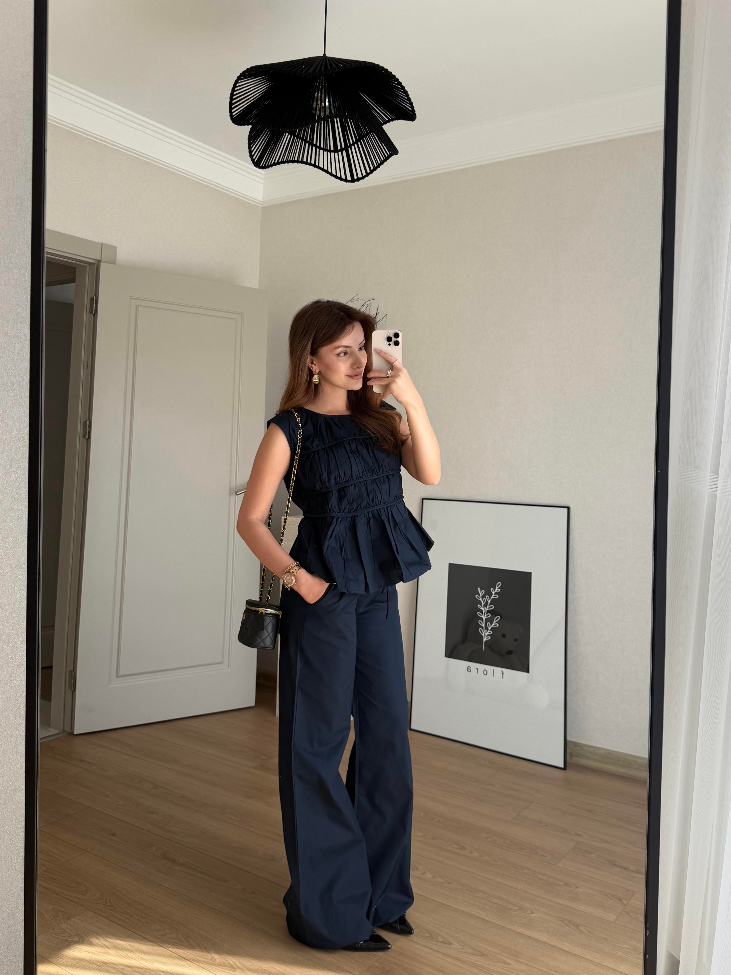 TAKIMECMEL BAŞARANLACİVERT LAYER PANTALON BLUZ TAKIM