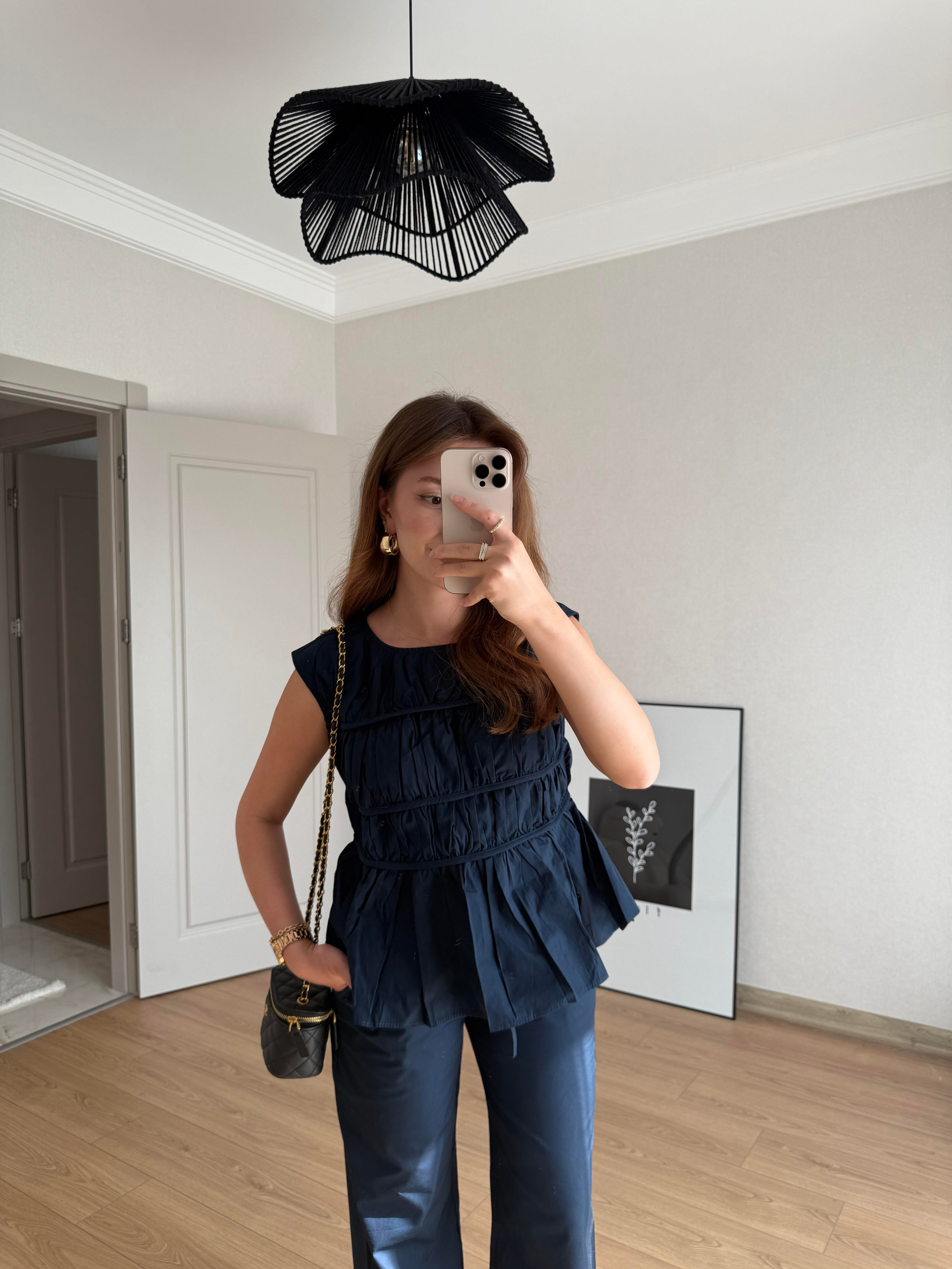 TAKIMECMEL BAŞARANLACİVERT LAYER PANTALON BLUZ TAKIM