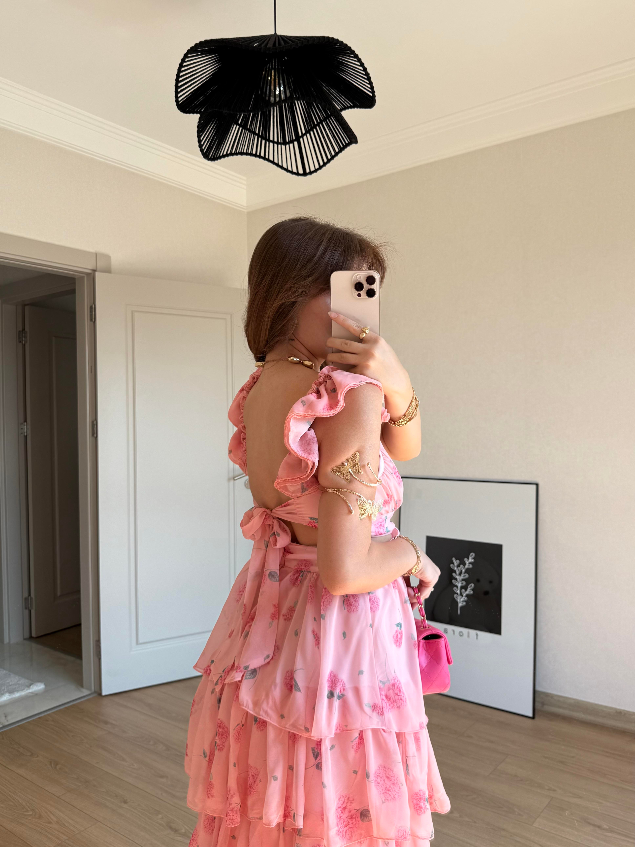 ELBİSEECMEL BAŞARANSırt Dekolteli Pembe Elbise