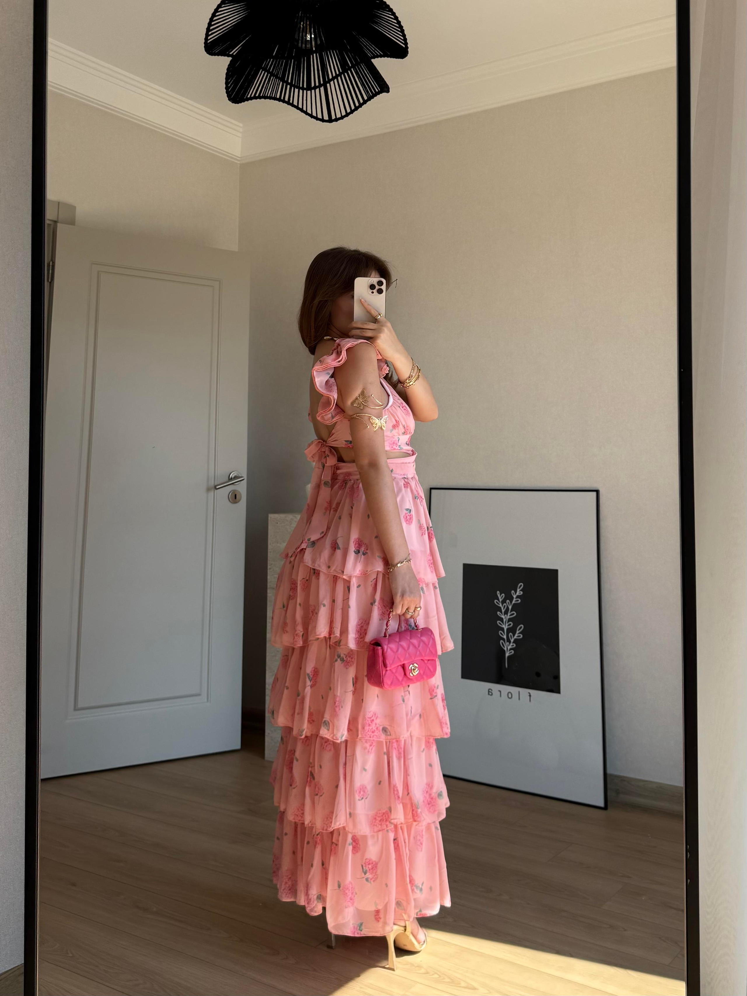 ELBİSEECMEL BAŞARANSırt Dekolteli Pembe Elbise