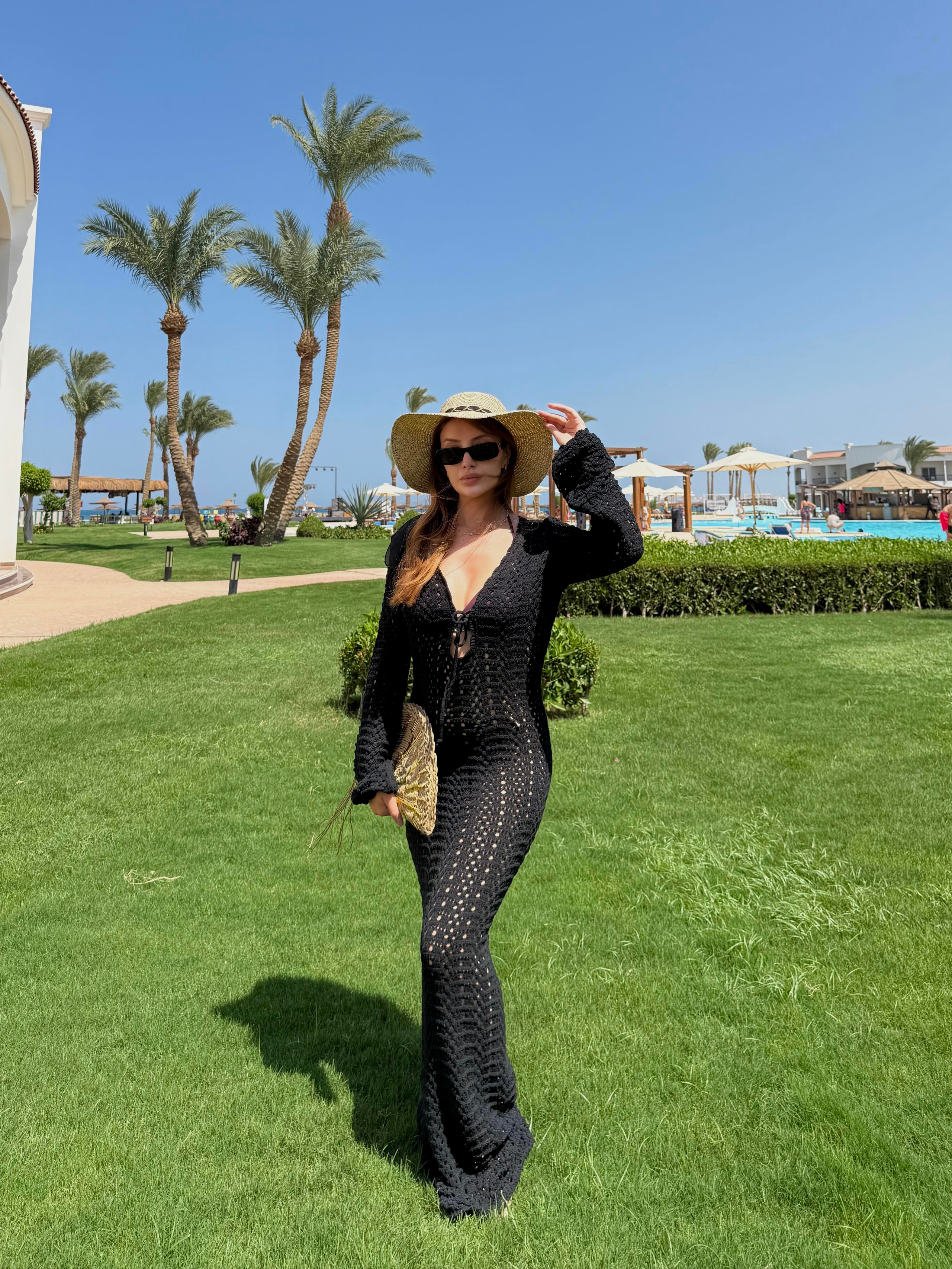 BEACHWEARECMEL BAŞARANTriko Pareo Elbise Siyah