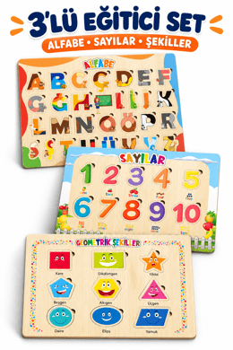 3’ü 1 Arada Alfabe, Şekiller ve Sayılar Puzzle