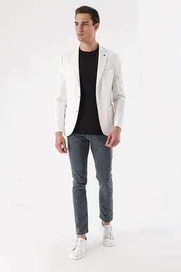 Morven Erkek Beyaz Icon Örme Slim Fit Dar Kesim Torba Cep Ceket