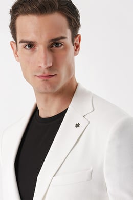 Morven Erkek Beyaz Icon Örme Slim Fit Dar Kesim Torba Cep Ceket