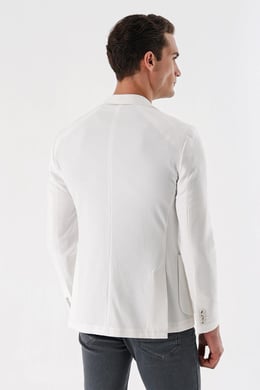 Morven Erkek Beyaz Icon Örme Slim Fit Dar Kesim Torba Cep Ceket