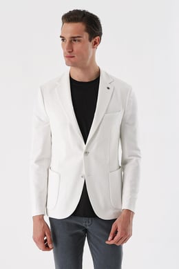 Morven Erkek Beyaz Icon Örme Slim Fit Dar Kesim Torba Cep Ceket