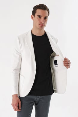 Morven Erkek Beyaz Icon Örme Slim Fit Dar Kesim Torba Cep Ceket
