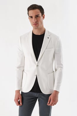 Morven Erkek Beyaz Icon Örme Slim Fit Dar Kesim Torba Cep Ceket