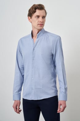 Morven Erkek Mavi Slim Fit Dik Yaka Gömlek