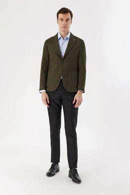 Morven Erkek Yeşil Haiti Dokuma Slim Fit Dar kesim Torba Cep Ceket