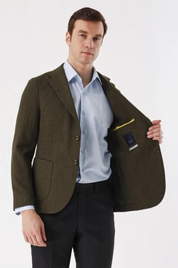 Morven Erkek Yeşil Haiti Dokuma Slim Fit Dar kesim Torba Cep Ceket