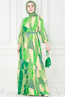 Viscose dress with belt - green