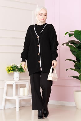 Stitched Cardigan -Black color 