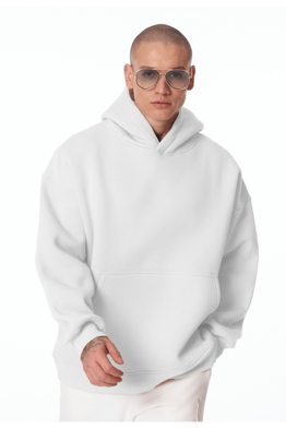 Beyaz Unisex Bol Kalıp Hoodie