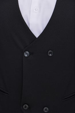  Morven Erkek Siyah Jakarlı Kruvaze Slim Fit Yelek