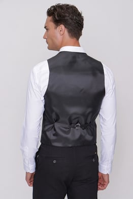  Morven Erkek Siyah Jakarlı Kruvaze Slim Fit Yelek