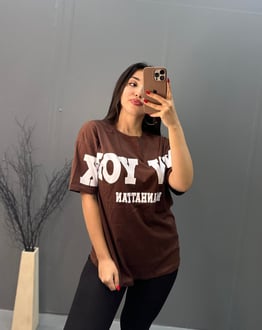 Kahve New York Baskılı T-Shirt
