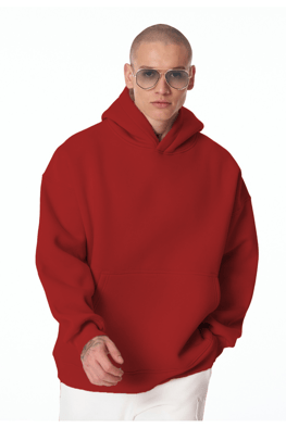 Kırmızı Unisex Bol Kalıp Hoodie