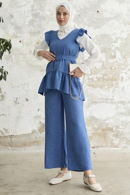 Triple Frilled Shoulder Blue Set