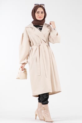 lapel lidya trench coat - beige,