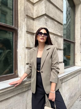 Tek Düğmeli Blazer Ceket Haki