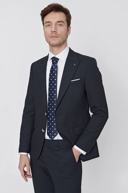  Morven Erkek Lacivert Çizgili Slim Fit Dar Kesim Takım Elbise