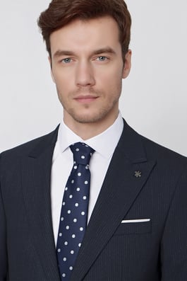  Morven Erkek Lacivert Çizgili Slim Fit Dar Kesim Takım Elbise