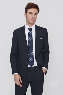  Morven Erkek Lacivert Çizgili Slim Fit Dar Kesim Takım Elbise