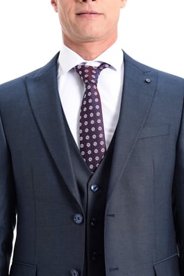  Morven Erkek Mavi Momento Slim Fit Dar Kesim Yelekli 6 Drop Takım Elbise