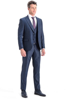  Morven Erkek Mavi Momento Slim Fit Dar Kesim Yelekli 6 Drop Takım Elbise