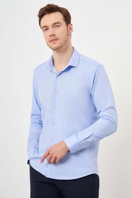 Morven Erkek A. MAVİ Pamuk Baskılı Desenli  İtalyan Yaka Slim Fit Gömlek