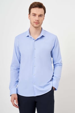 Morven Erkek A. MAVİ Pamuk Baskılı Desenli  İtalyan Yaka Slim Fit Gömlek
