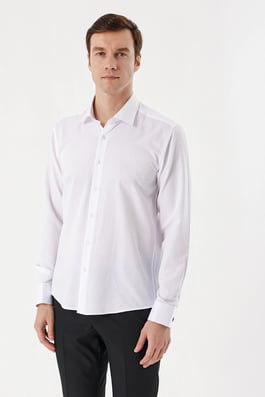 Morven Erkek Beyaz Juliet Jakarlı  Manşetli Sert Yaka Slim Fit Gömlek