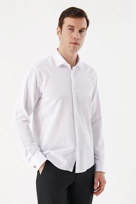 Morven Erkek Beyaz Juliet Jakarlı  Manşetli Sert Yaka Slim Fit Gömlek
