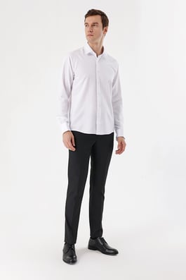 Morven Erkek Beyaz Juliet Jakarlı  Manşetli Sert Yaka Slim Fit Gömlek
