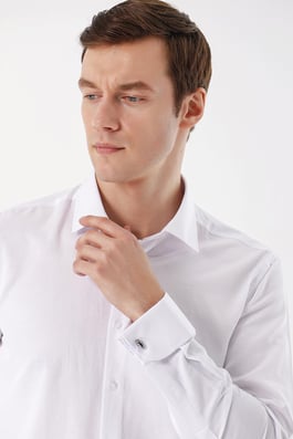 Morven Erkek Beyaz Juliet Jakarlı  Manşetli Sert Yaka Slim Fit Gömlek