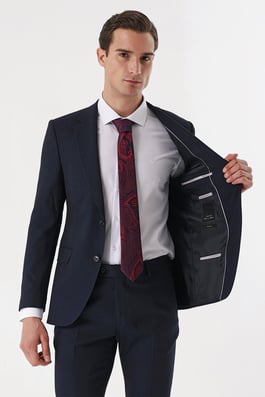 Morven Erkek KOYU LACİVERT Yünlü  Desenli 6 Drop Slim Fit Takım Elbise