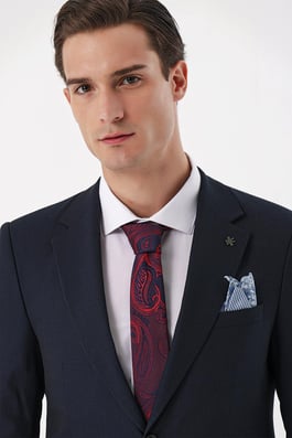 Morven Erkek KOYU LACİVERT Yünlü  Desenli 6 Drop Slim Fit Takım Elbise