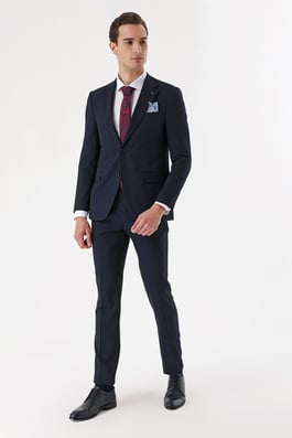 Morven Erkek KOYU LACİVERT Yünlü  Desenli 6 Drop Slim Fit Takım Elbise