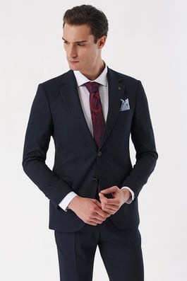 Morven Erkek KOYU LACİVERT Yünlü  Desenli 6 Drop Slim Fit Takım Elbise