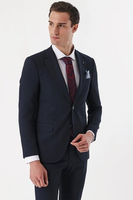 Morven Erkek KOYU LACİVERT Yünlü  Desenli 6 Drop Slim Fit Takım Elbise