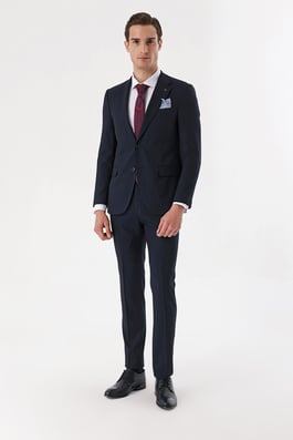 Morven Erkek KOYU LACİVERT Yünlü  Desenli 6 Drop Slim Fit Takım Elbise