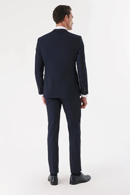 Morven Erkek KOYU LACİVERT Yünlü  Desenli 6 Drop Slim Fit Takım Elbise
