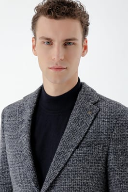 Morven Erkek Lacivert Yün Örme Slim Fit Ceket