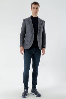 Morven Erkek Lacivert Yün Örme Slim Fit Ceket