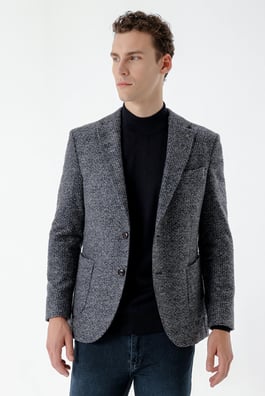 Morven Erkek Lacivert Yün Örme Slim Fit Ceket