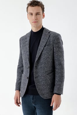 Morven Erkek Lacivert Yün Örme Slim Fit Ceket